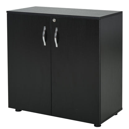 Vinsetto 2-Tier Locking Office Storage Cabinet File Organisation w/ Feet Melamine Coating Aluminium Handles 2 Keys Stylish Black