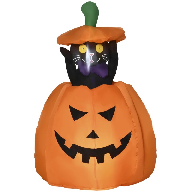 4ft Inflatable Halloween Pumpkin with Lifting Cat