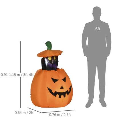 4ft Inflatable Halloween Pumpkin with Lifting Cat