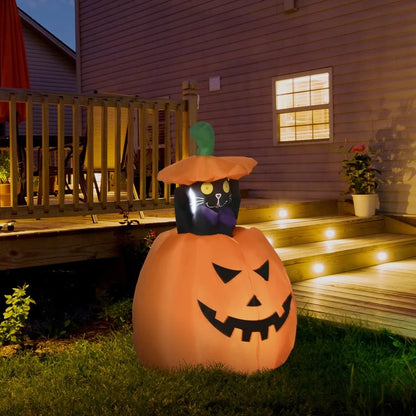 4ft Inflatable Halloween Pumpkin with Lifting Cat