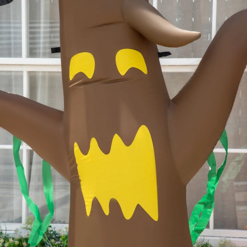 8ft Inflatable Halloween Ghost Tree with Upside-down Bats Showing Teeth Wings