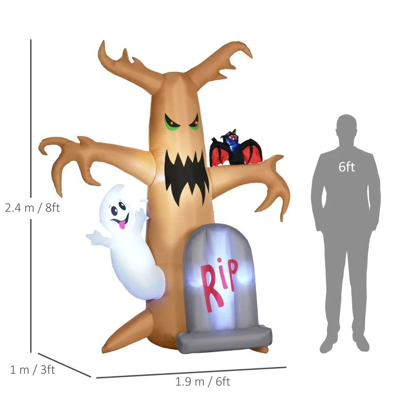 8ft Inflatable Halloween Ghost Tree with White Ghost and Tombstone