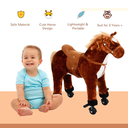 Homcom Kids Plush Ride On Walking Horse Withsound-Brown