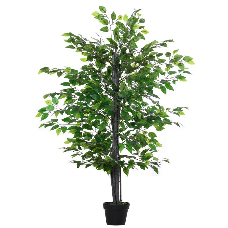 Outsunny 145cm Artificial Banyan Plant Faux Decorative Tree W/ Cement Pot Vibrant Greenery Shrubbery Indoor Outdoor Accessory