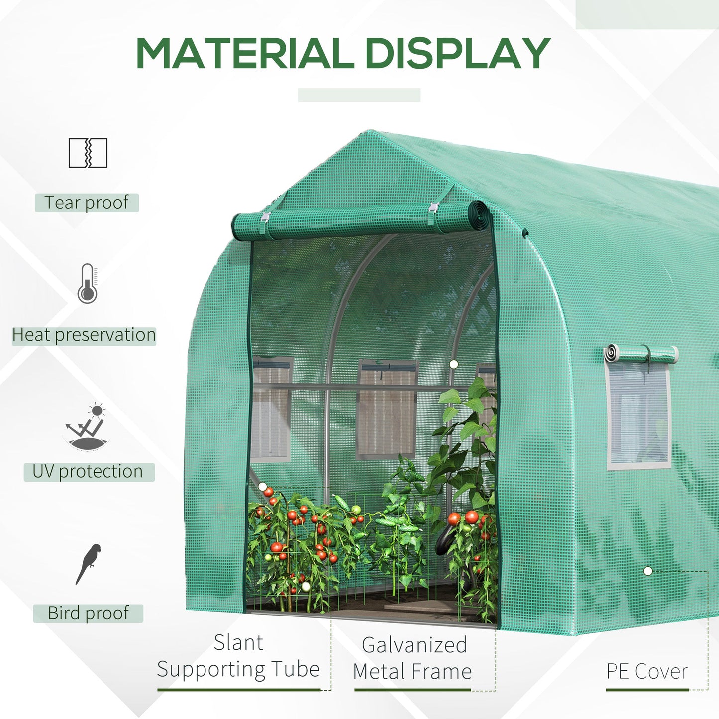 4x2 m Polytunnel Walk-in Greenhouse-Green