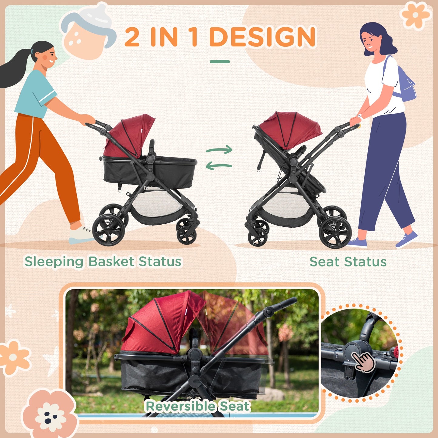 2 in 1 Lightweight Pushchair w/ Reversible Seat