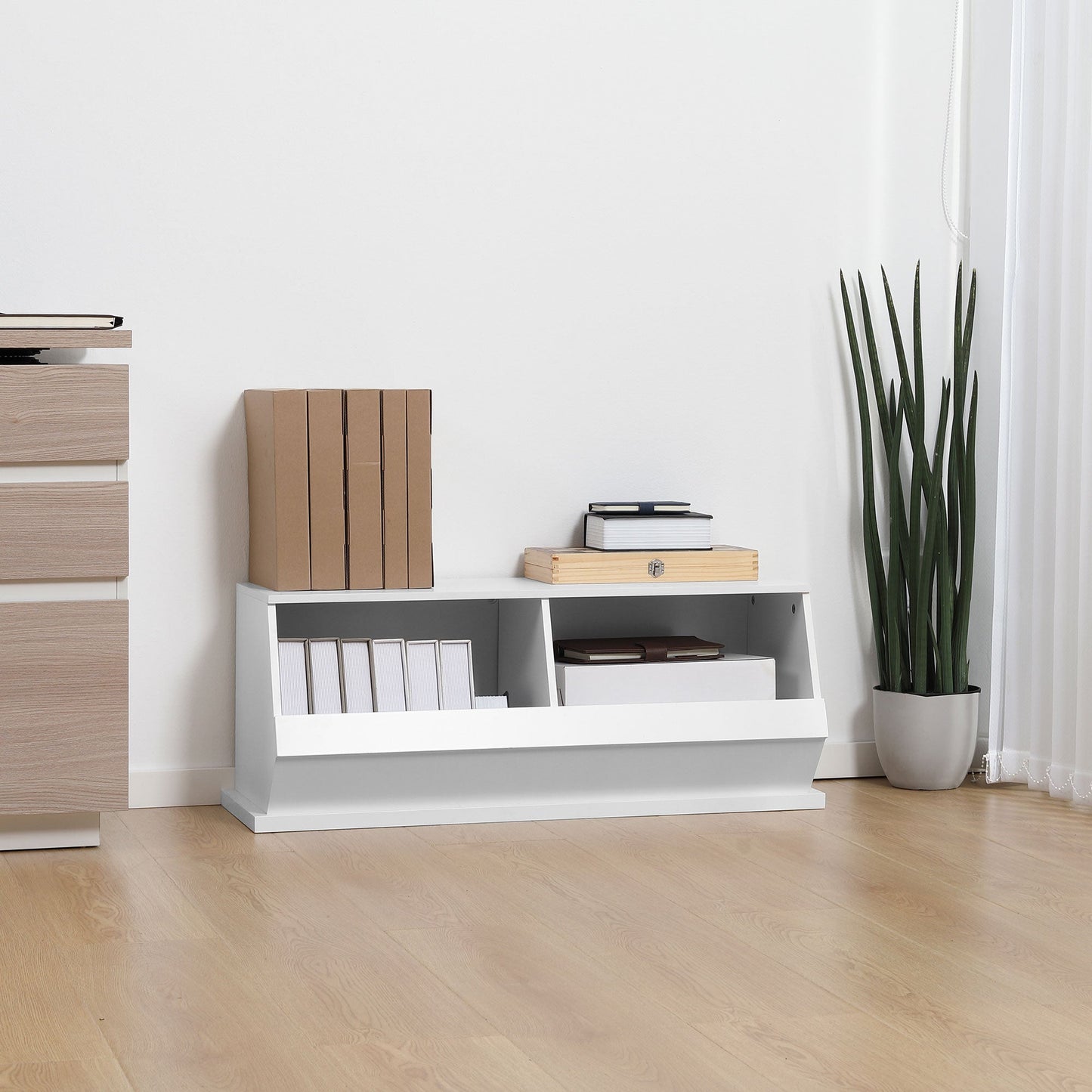 2 Cube Storage Unit Display Storage Cabinet with 2 Compartments for Living Room Closet Bedroom Play Room White