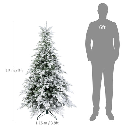 5ft Christmas Tree Artificial - White Frosted Green with LED Lights Warm White 931 Tips