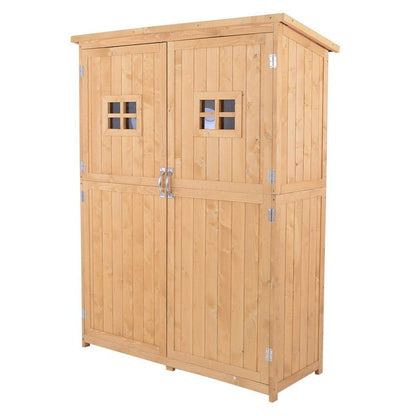 Barn 164cm Double Door Pent Garden Store Two Window Fir Wood Natural by Steadfast