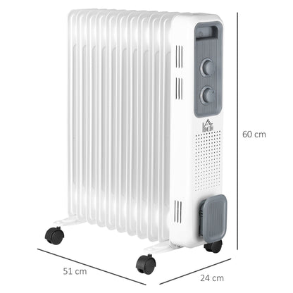 Oil Filled Radiator 11 Fin Portable Heater w/ Wheels and 3 Heat Settings