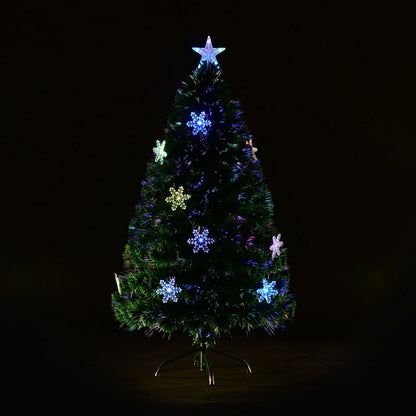 Homcom 4FT Green Fibre Optic Artificial Christmas Tree Xmas Colourful LED Scattered Tree with Snowflakes Ornaments Fireproofing