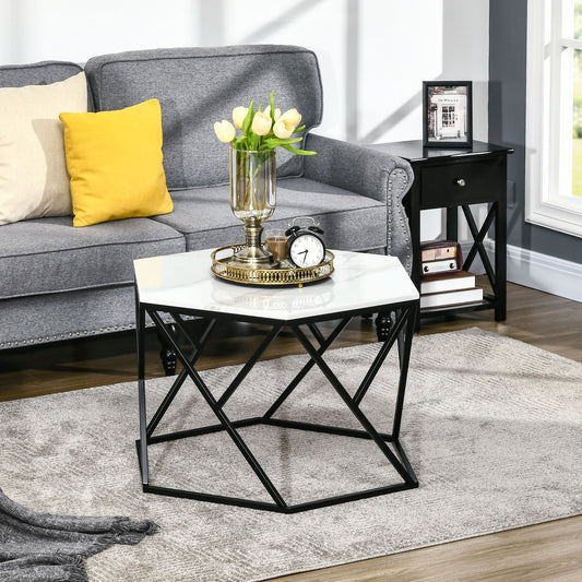 Homcom Coffee Table with High Gloss Marble Effect Table Top