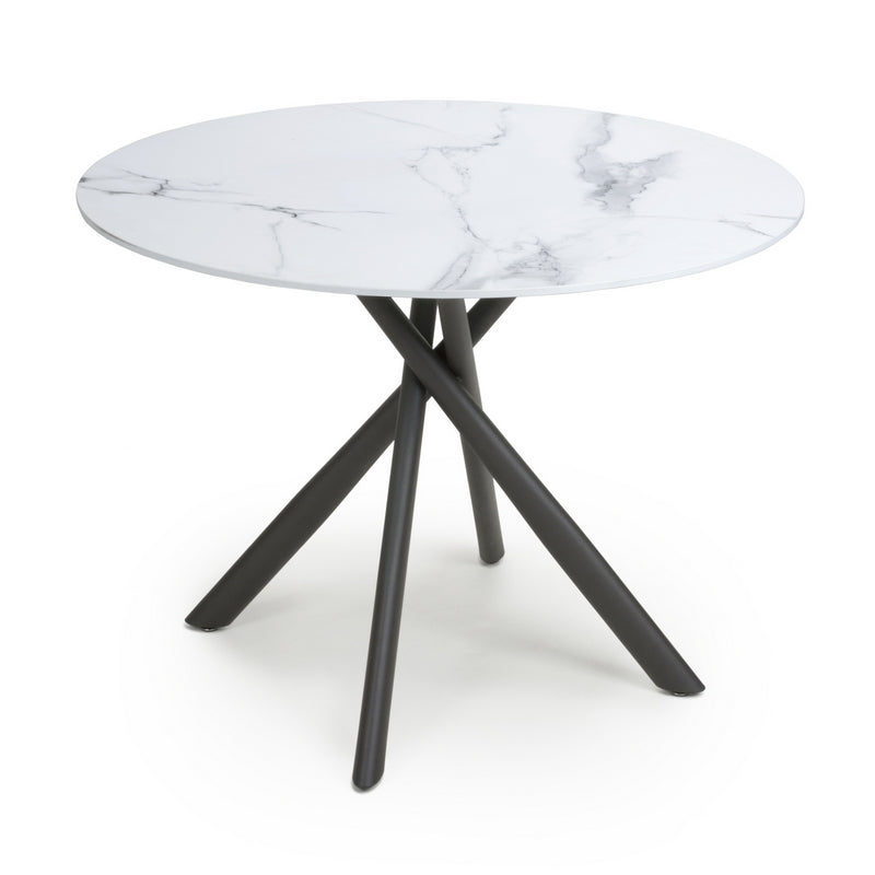 Contemporary Circular Dining Table Metal & Glass White Marble Effect