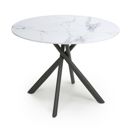 Contemporary Circular Dining Table Metal & Glass White Marble Effect