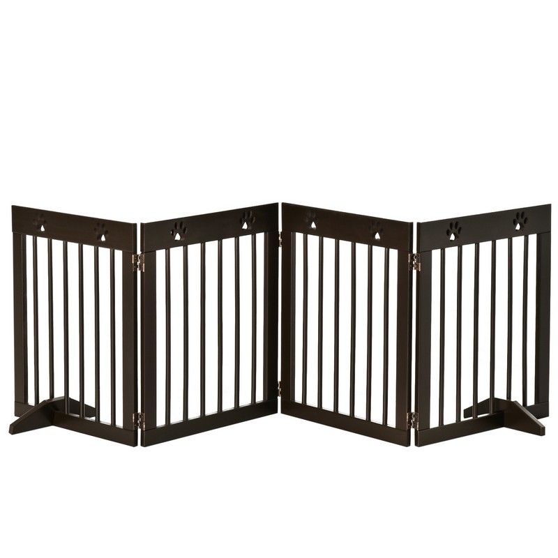 Pawhut Freestanding Pet Gate 4 Panel Folding Wooden Dog Barrier With Support Feet