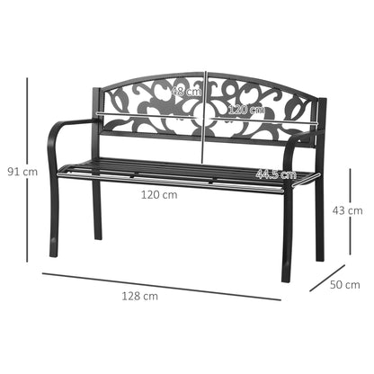 Outsunny Metal Frame Bench 128Lx50Wx91H cm Net Weight 12Kg-Black