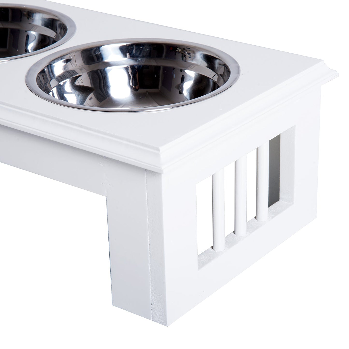 PawHut Stainless Steel Raised Dog Feeding Bowls with Stand Elevated Twin Pet Bowls Water Food Feeder 43.7L x 24W x 15H cm - White