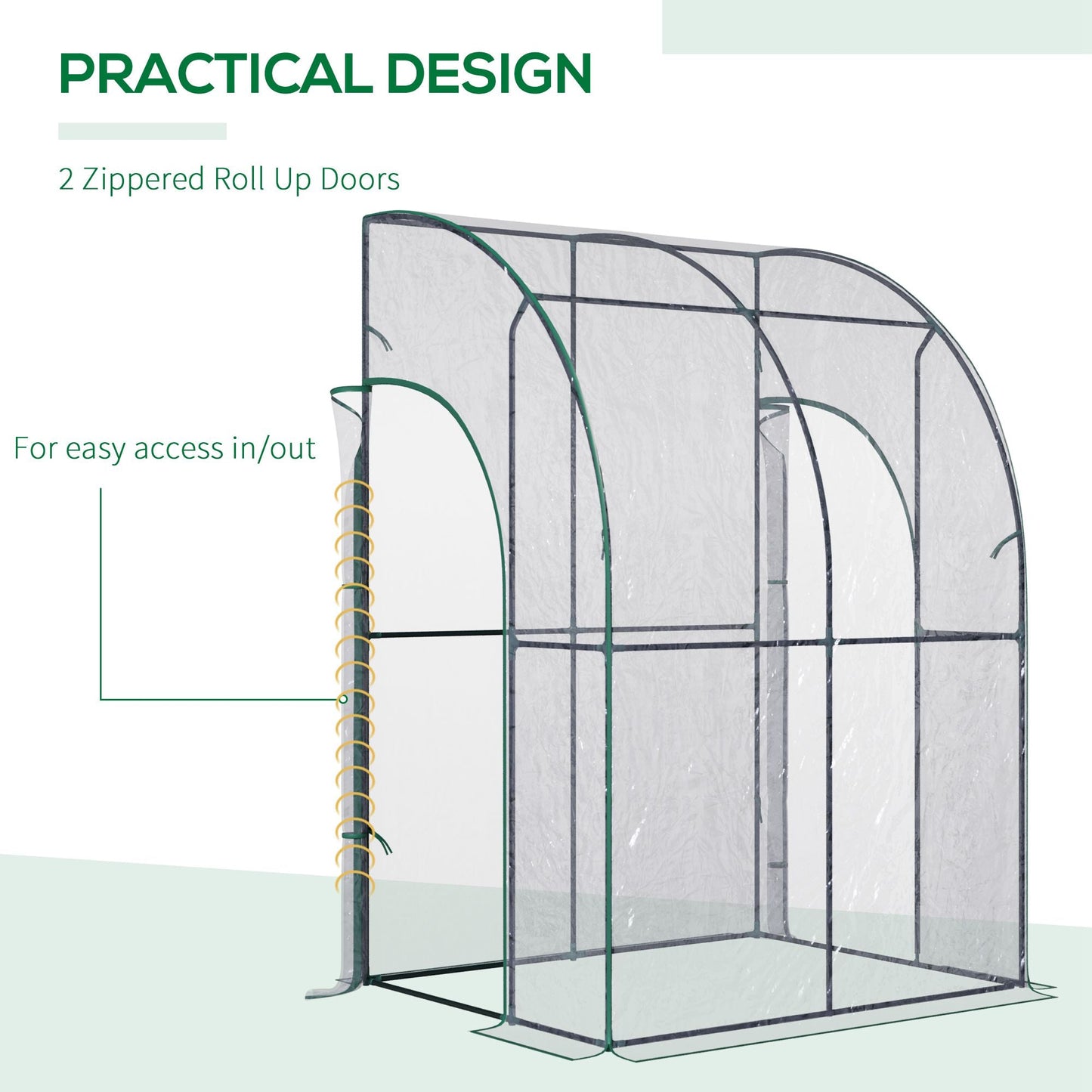 Outdoor Walk-In Lean to Wall Tunnel Greenhouse w/ Zippered Roll Up Door PVC Cover