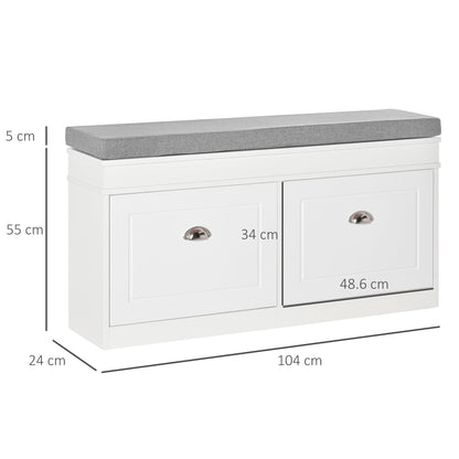 Shoe Storage Bench with Seat Cushion Cabinet Organizer with 2 Drawers White