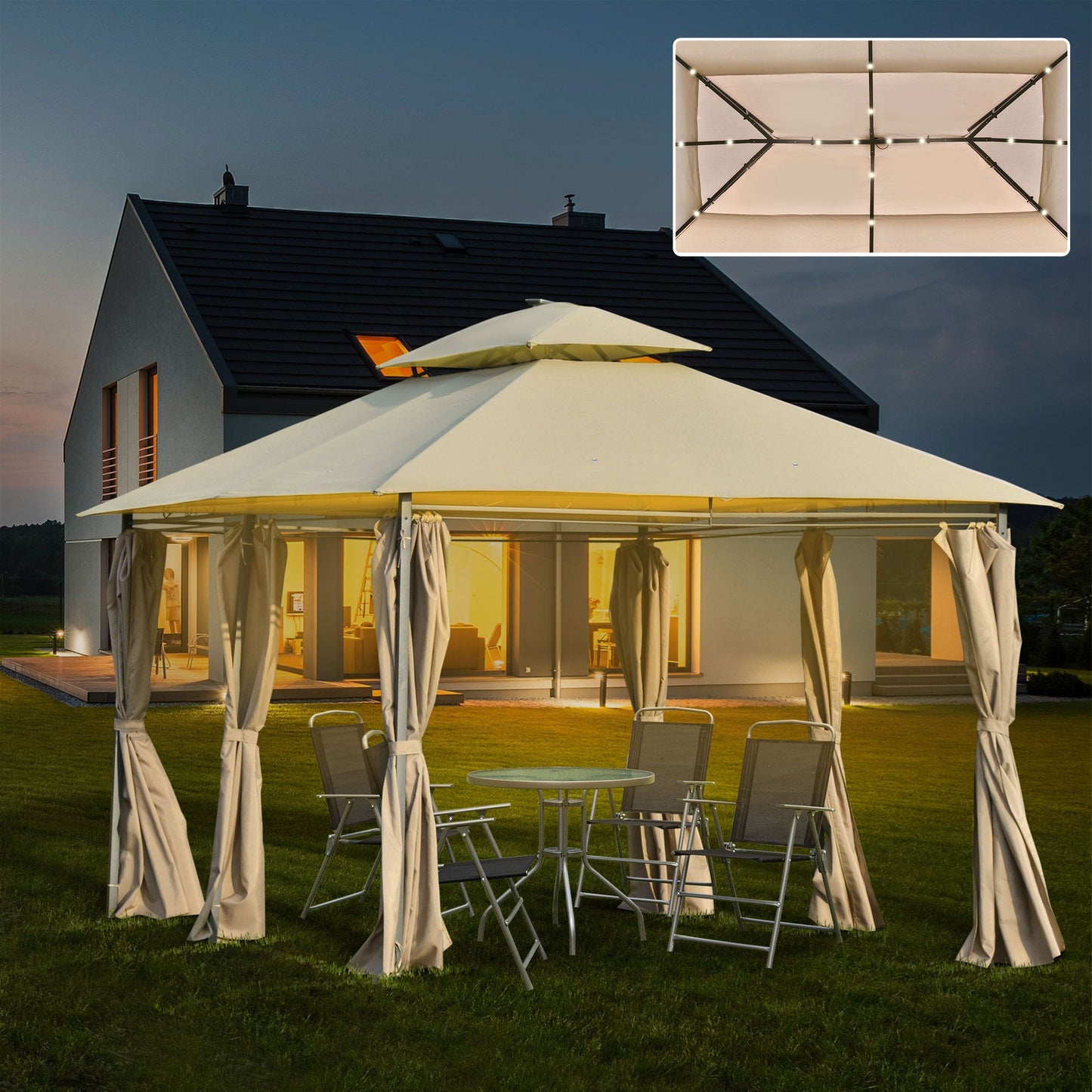 4 x 3M Outdoor Gazebo Canopy Party Tent Garden Pavilion Patio Shelter w/ LED Solar Light