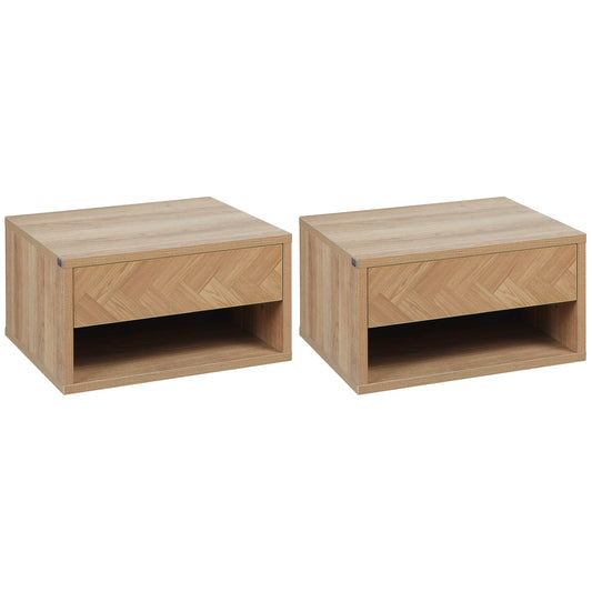 Homcom Set of Two Floating Bedside Tables - Wood-Effect