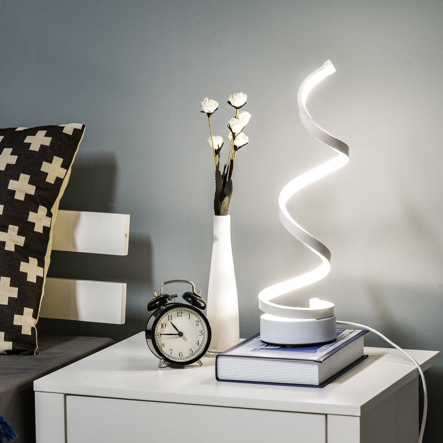 Modern Wave-Shaped LED Table Lamp with Round Metal Base for Living Room