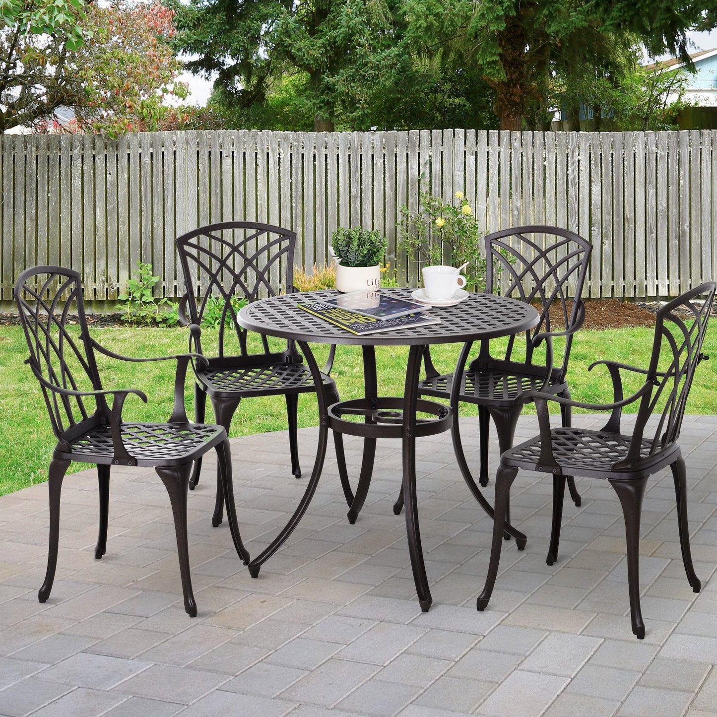 Patio Cast Aluminium 5-Piece Dining Table & 4 Chairs Set Outdoor Garden Furniture