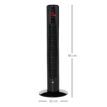 12" Oscillating Three Speed Tower Fan With Timer Black