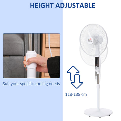 15" Oscillating Three Speed Adjustable Height Pedestal Fan With Remote White