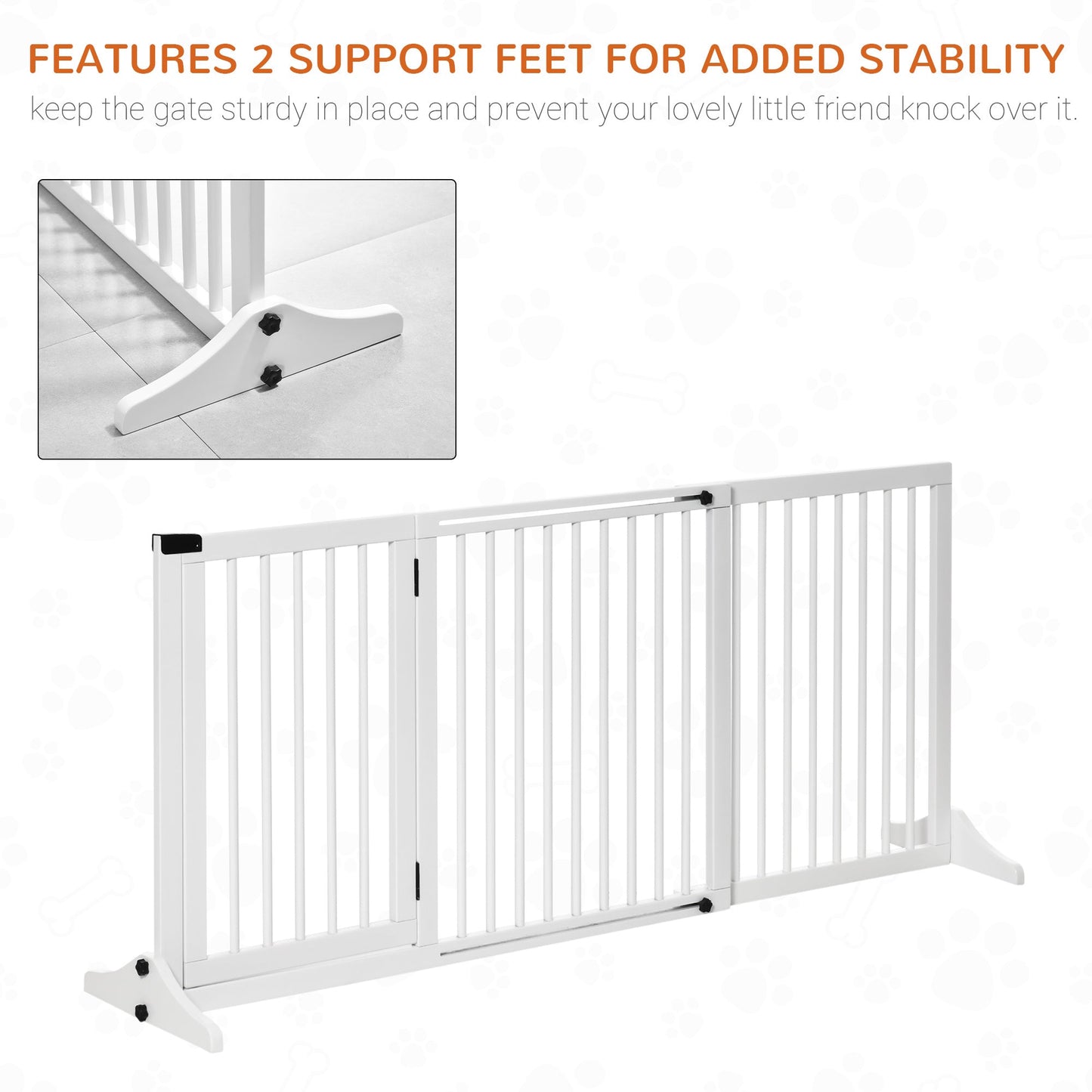 PawHut Freestanding Length Adjustable Wooden Pet Gate with Lockable Door 3 Panels White