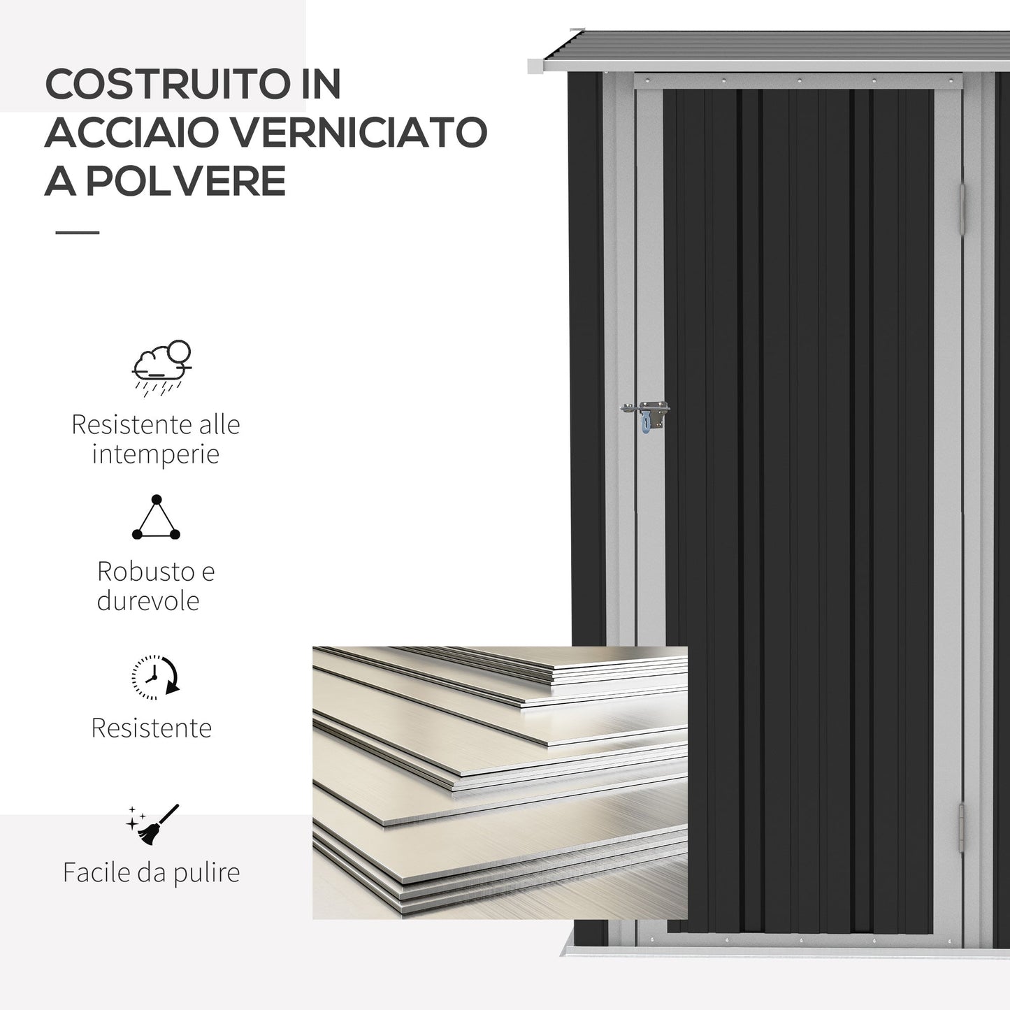 Galvanised 5 x 3' Single Door Pent Garden Store Lockable Steel Grey by Steadfast