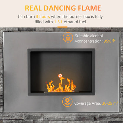 3 Hour Ethanol Fireplace Wall Mounted Silver