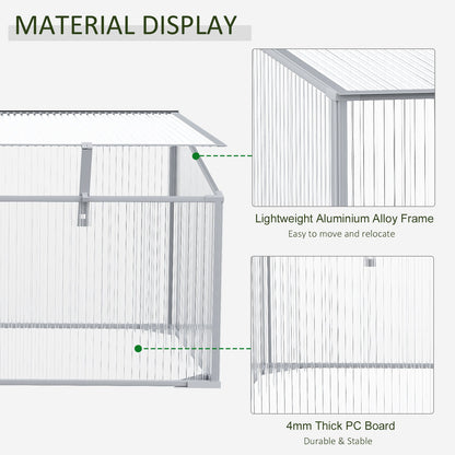 Garden Polycarbonate Cold Frame Greenhouse Grow House Flower Vegetable Plants Bed Aluminium Frame 99L x 60W x 44H cm