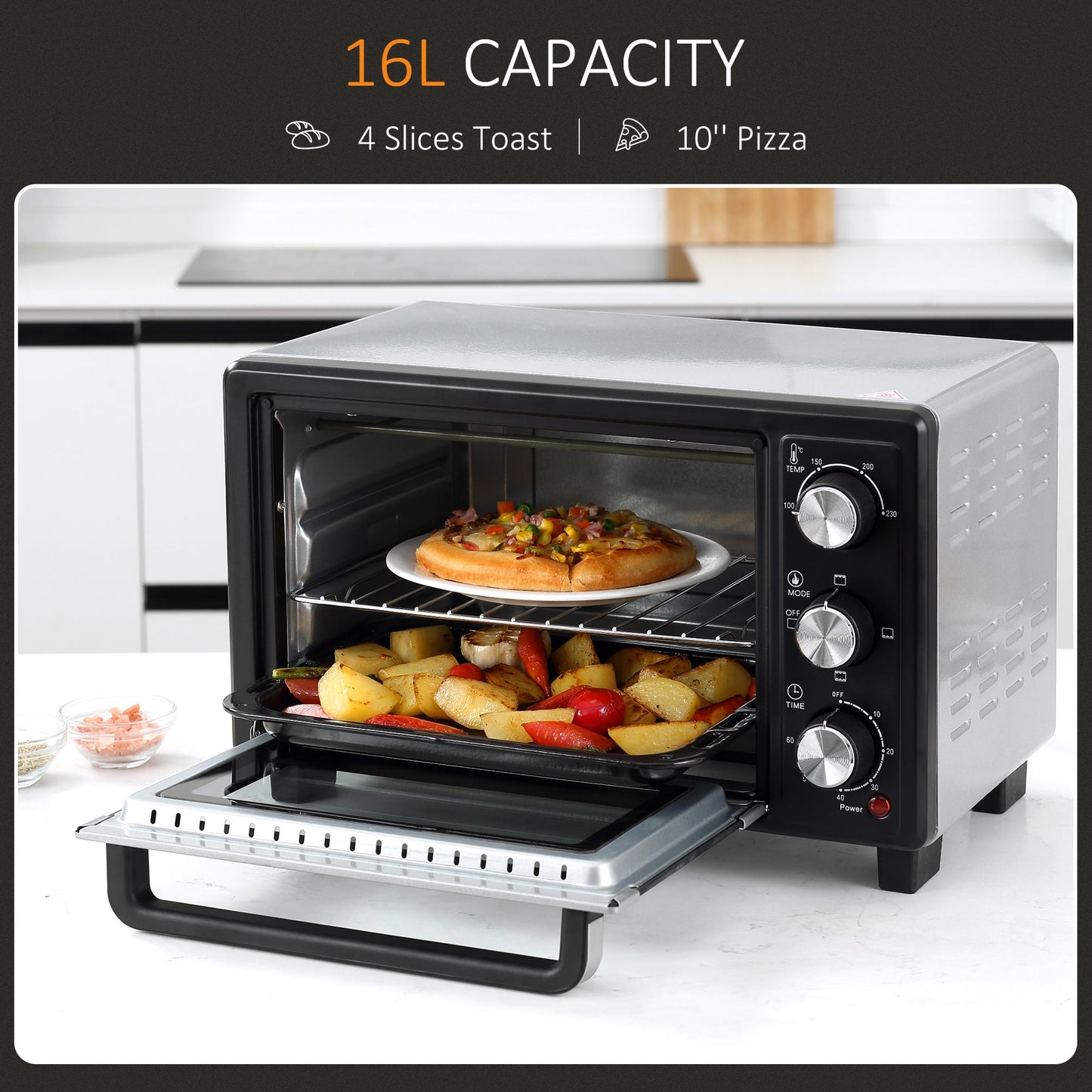 16L 230C Mini Oven With Timer Silver & Black