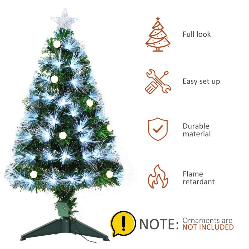 Homcom 3FT White Light Artificial Christmas Tree with 90 LEDs Star Topper Tri-Base Full Bodied Seasonal Decoration