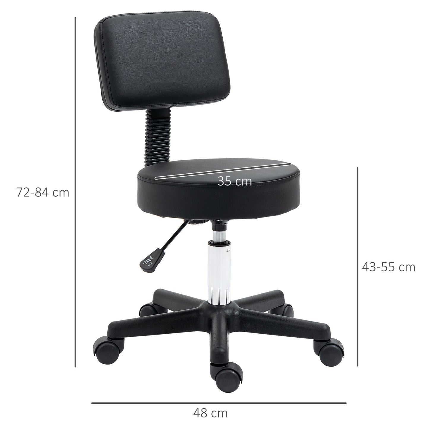 Homcom Swivel Salon Chair w/ Padded Seat Back 5 Wheels Adjustable Height Salon Hairdressers Tattoo Spa Rolling Black