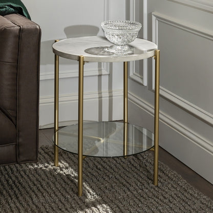 Deco Circular Side Table Gold and White 1 Shelf