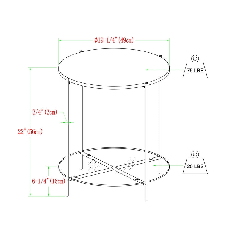 Deco Circular Side Table Gold and White 1 Shelf