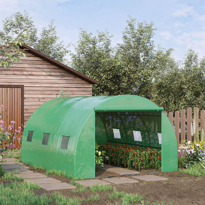 Outsunny Walk-In Tunnel Greenhouse With Pe Cover Zipper Door & Roll Up Window Green