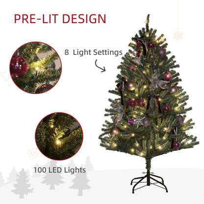 5ft Decorated Christmas Tree Artificial - Dark Green with LED Lights Warm White 486 Tips