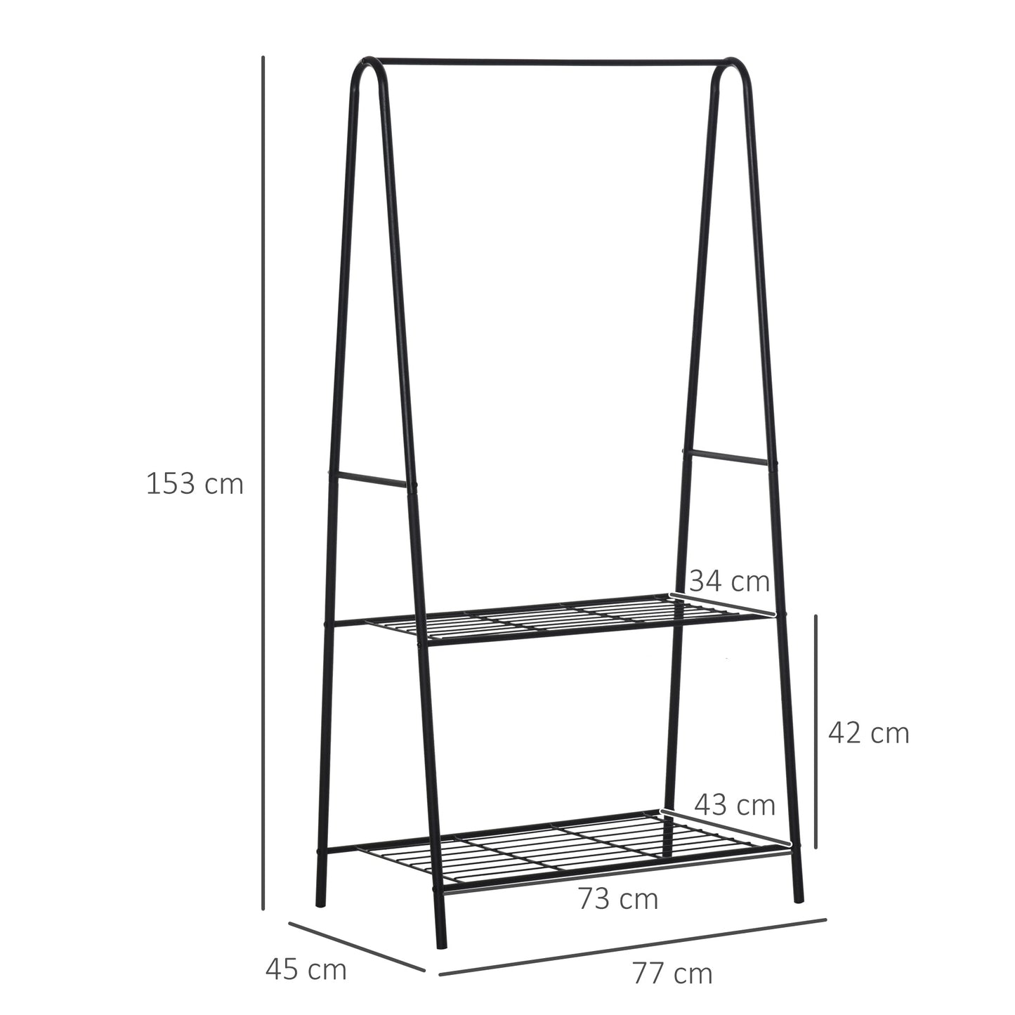 Homcom 77L X 45W X 153H cm A Shaped Clothes Rack 2-Tier Steel-Black