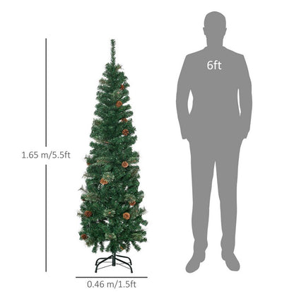 5.5FT Tall Pencil Slim Artificial Christmas Tree with Realistic Branches