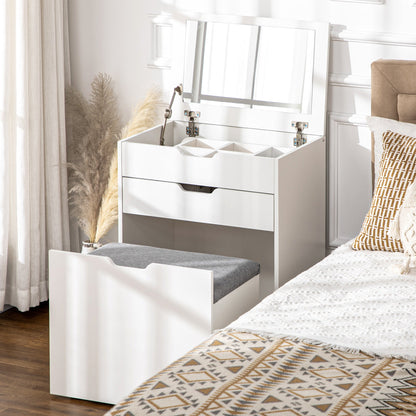 Dressing Table with Flip-up Mirror and Storage Stool