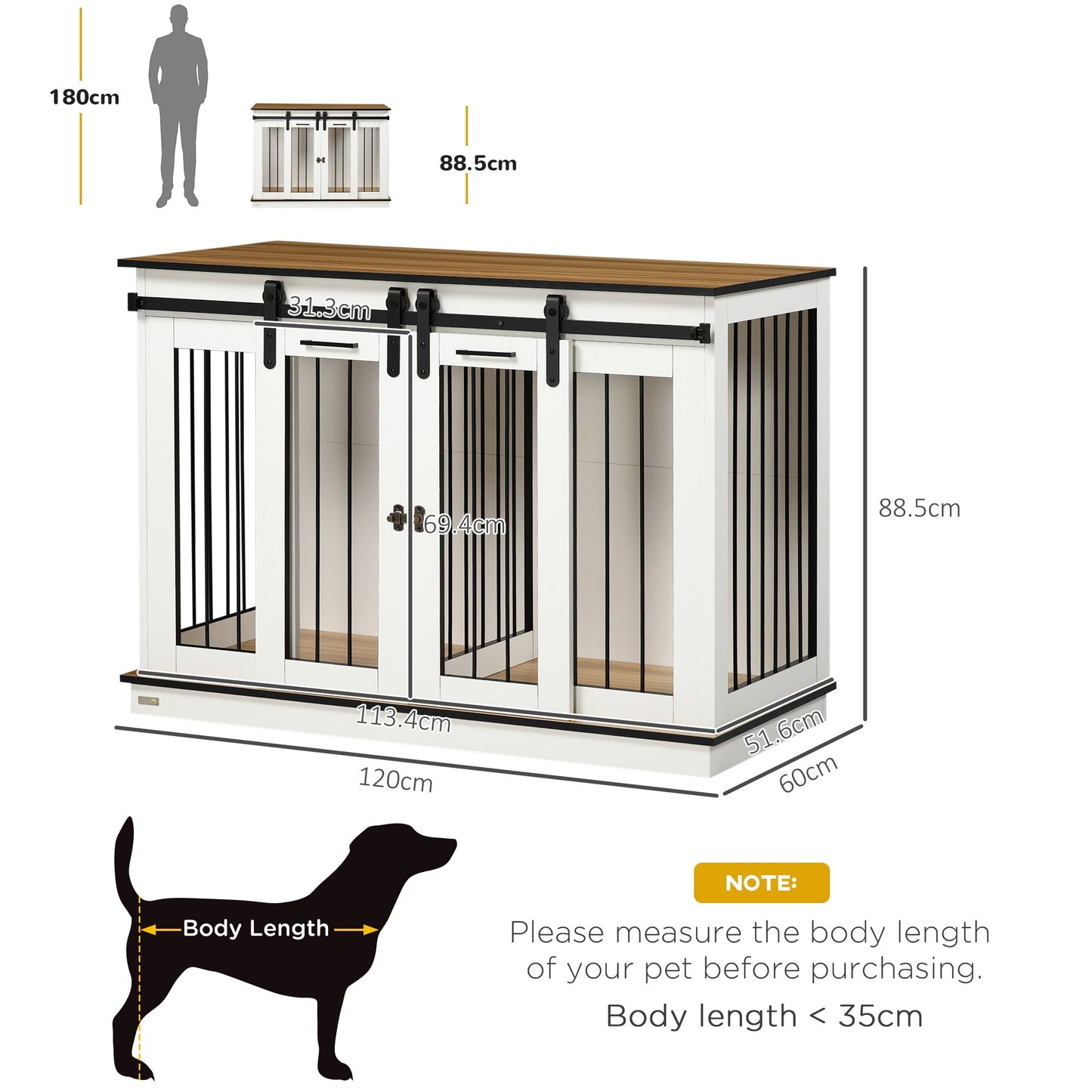 PawHut Two-Room Modern Dog Crate