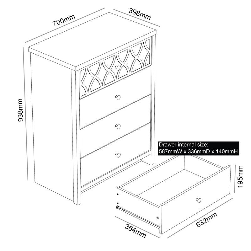 Arianna Chest of Drawers White 4 Drawers