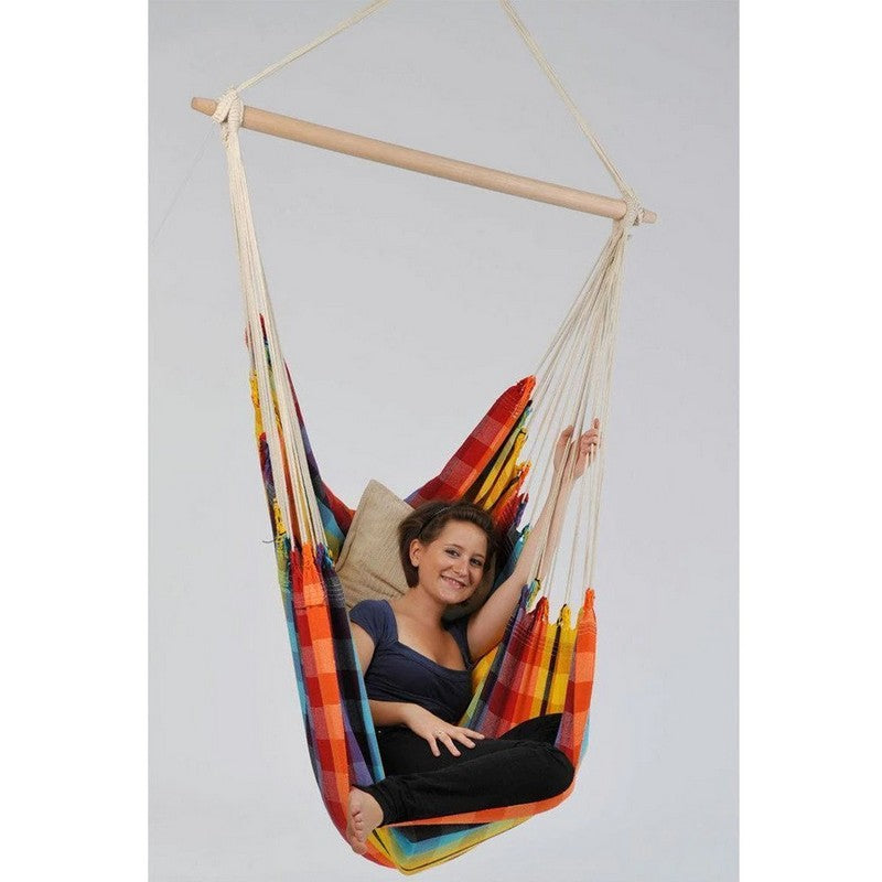 Brazil Rainbow Hammock Chair - Checked Rainbow Multicoloured