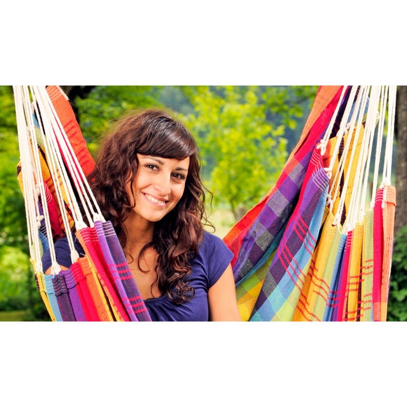 Brazil Rainbow Hammock Chair - Checked Rainbow Multicoloured