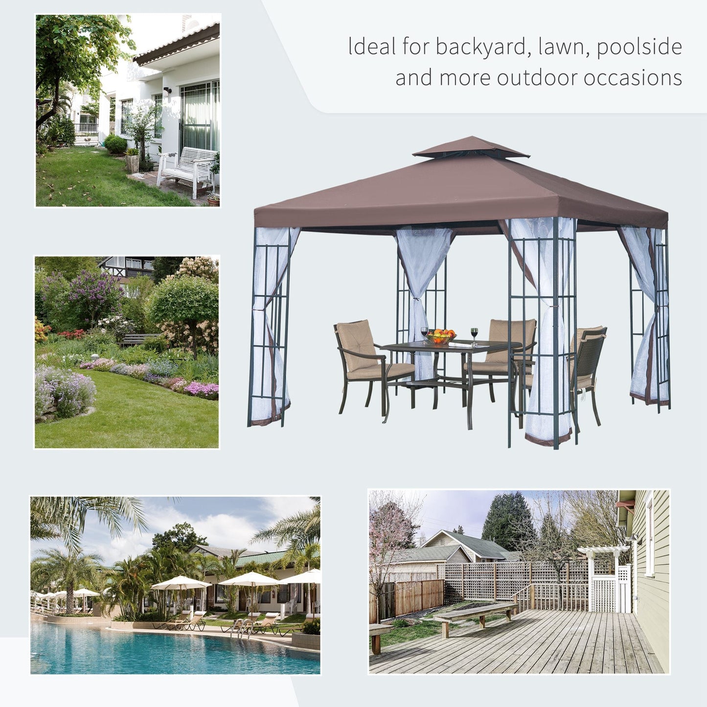 3 x 3M Patio Gazebo Canopy Garden Pavilion Tent Shelter with 2 Tier Roof and Mosquito Netting