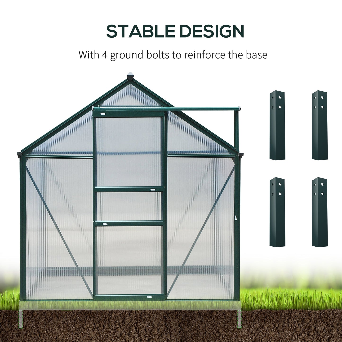 Clear Polycarbonate Greenhouse Large Walk-In Green House Garden Plants Grow Galvanized Base Aluminium Frame w/ Slide Door 6 x 8ft