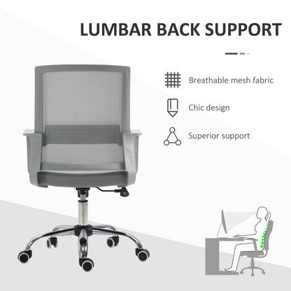 Vinsetto Ergonomic Desk Chair Mesh Office Chair with Adjustable Height Armrest and 360° Swivel Castor Wheels Grey